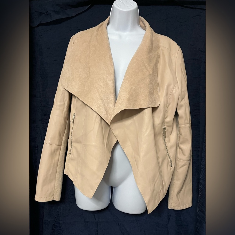 Bagatelle Women’s Faux Leather Beige Moto Jacket Suede Tan Open Front Size Large
